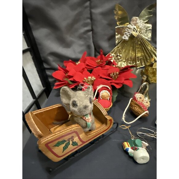 Lot Vintage Lot of Christmas Ornaments Animals Angels House Star Gold Metal Wood - Picture 3 of 16